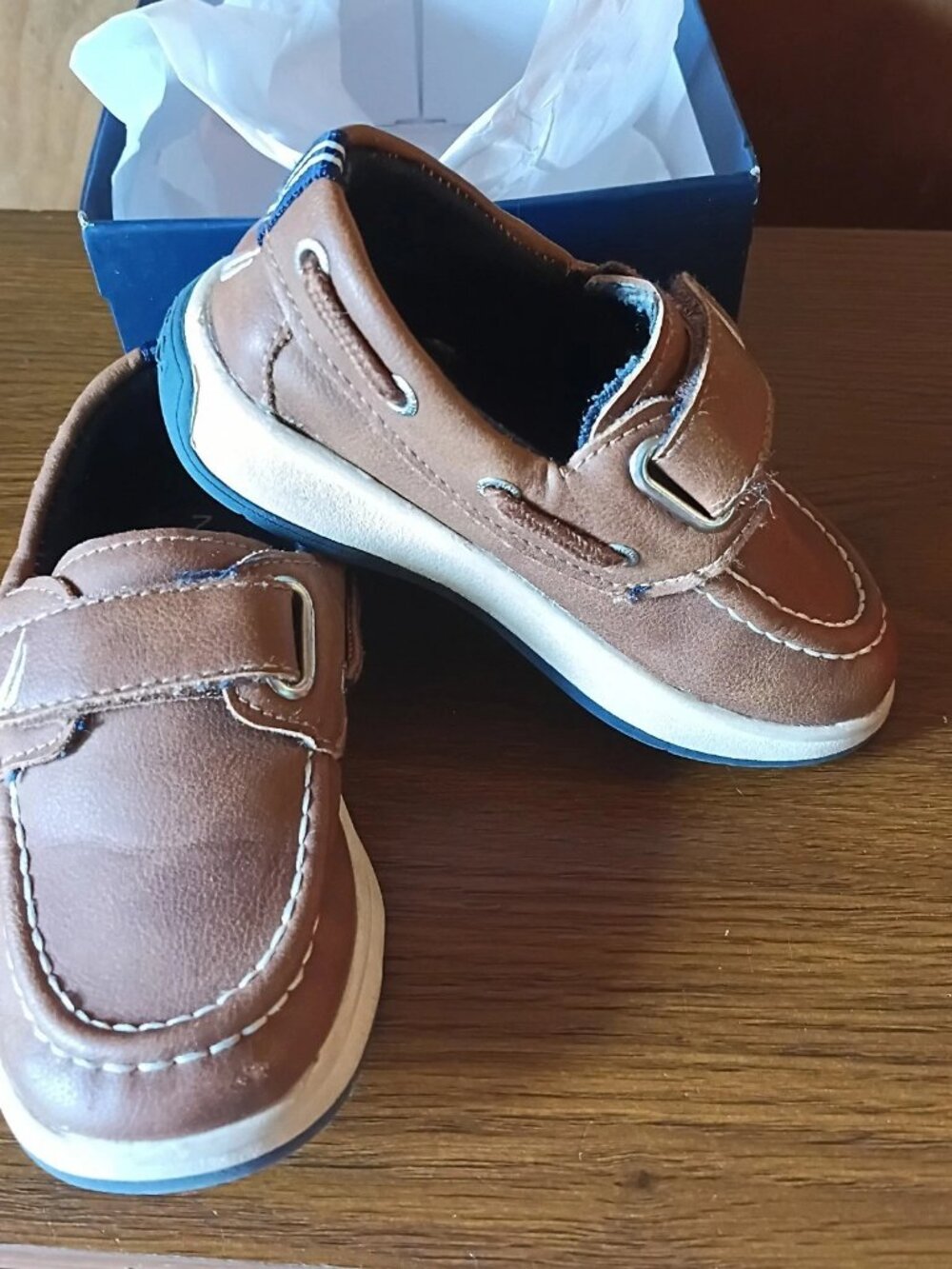 Nautica Toddler Boys Brown Boat Shoes Hook & Loop Loafers Size 8 Casual
